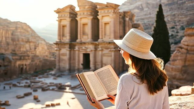 1_Traveler Reading Guidebook at Ancient Mediterranean Ruins