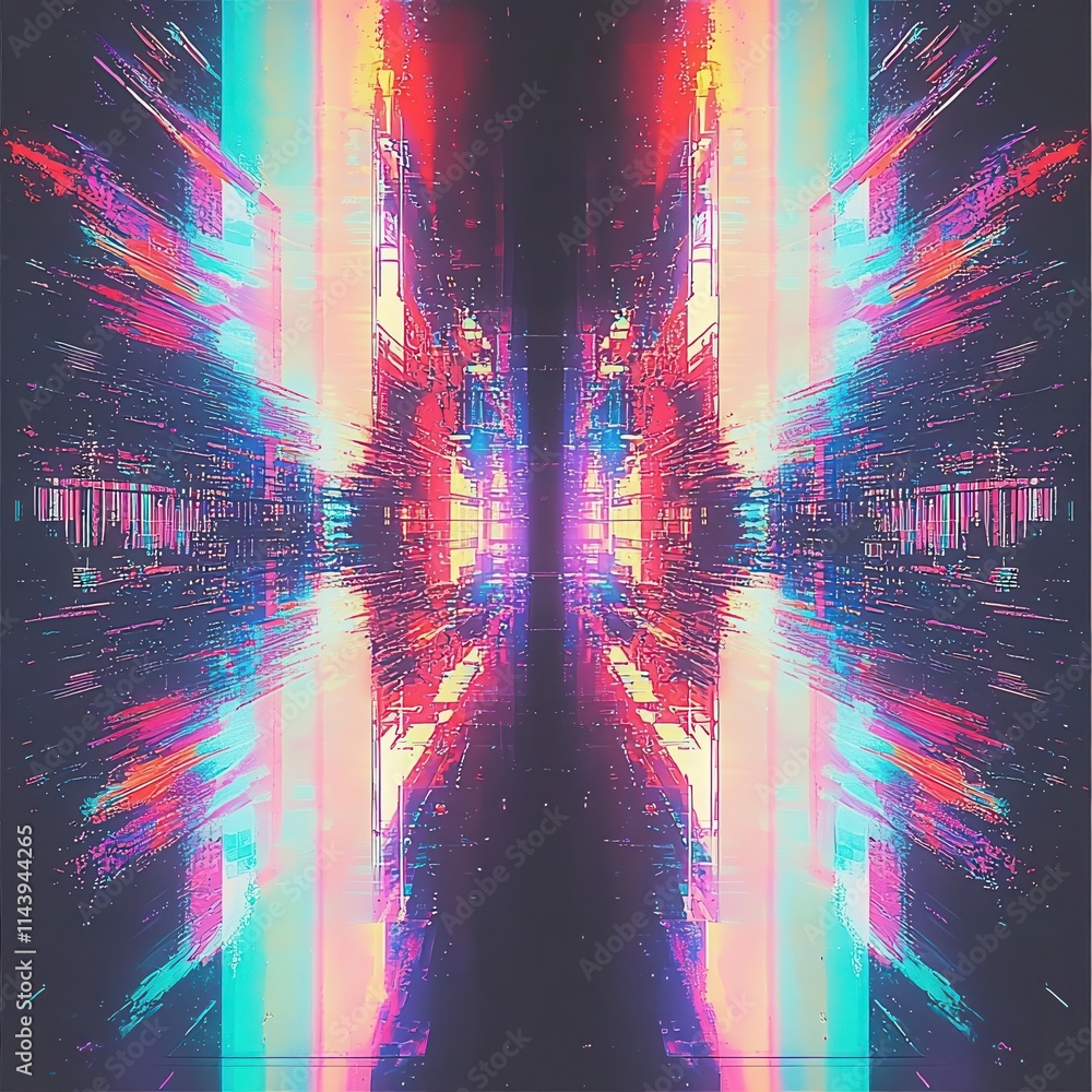 Poster screen damage, glitch texture, fragment data interface, blur error dynamic pixel pattern, modern dig