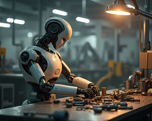 A robot assisting in industrial manufacturing by assembling parts Generative AI