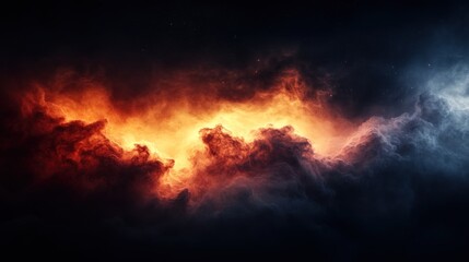 Fiery, colorful nebula clouds in dark space.