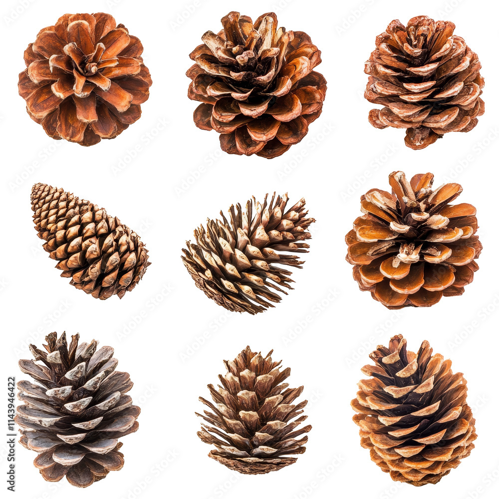 Poster a collection of natural dry pine cones arranged on a transparent background showcasing their unique 