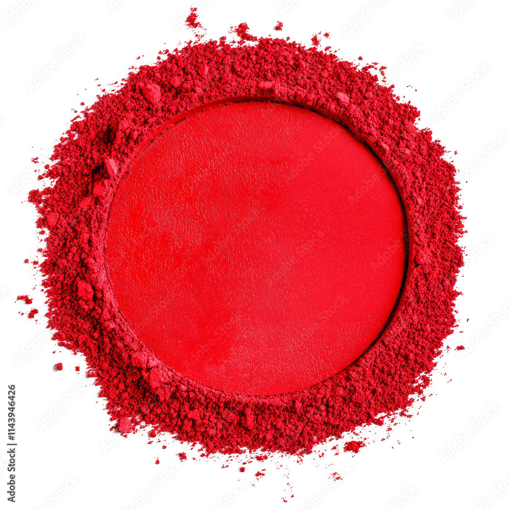 Poster bright red pulver circle isolated on transparent provides ample copy space for creative design or ad