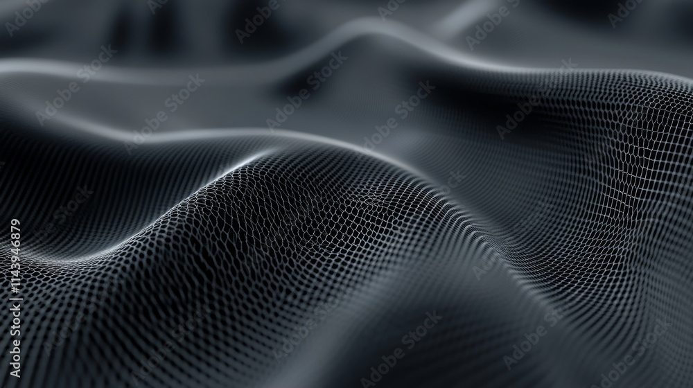 Poster abstract dark gray wavy surface with grid pattern.