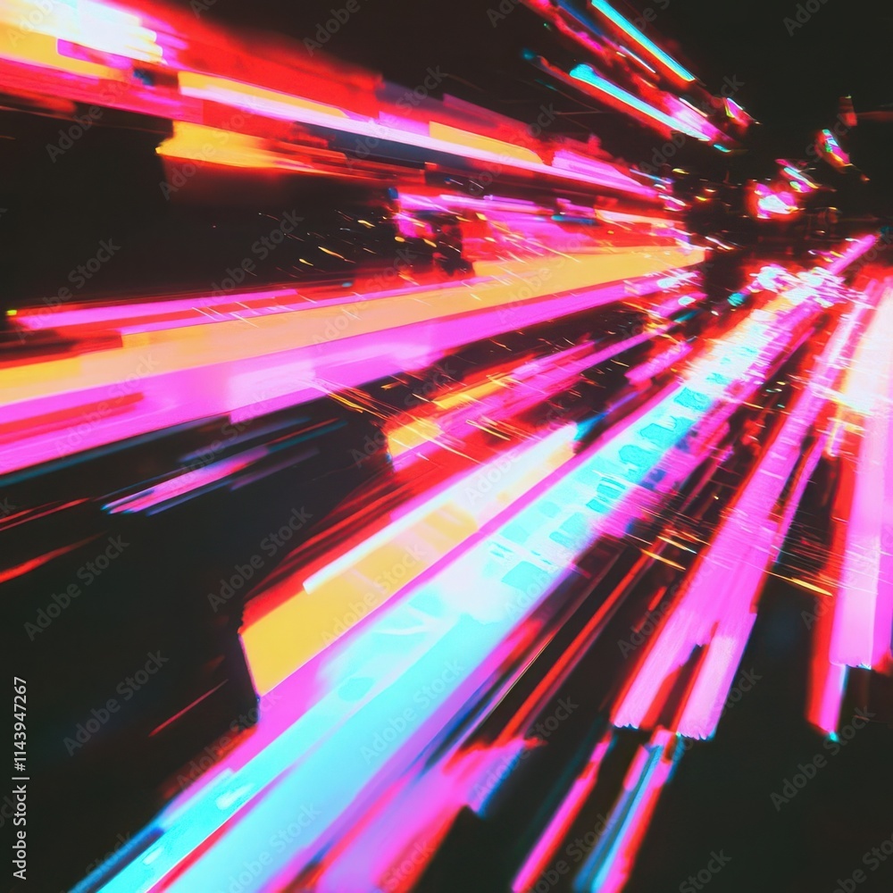 Poster screen damage, glitch texture, fragment data interface, blur error dynamic art with neon colors, cre