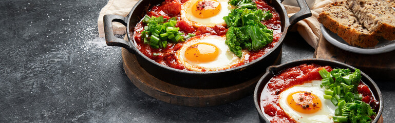 Fried eggs. Shakshuka middle east meal.