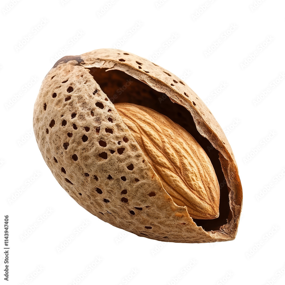 Aufkleber almond in its shell on a clean transparent background, highlighting its natural texture, almonds nut