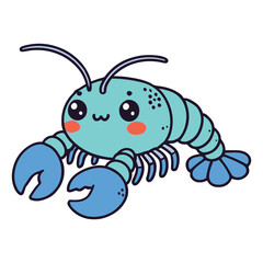 Cute prawn lobster sea creature, cartoon vector illustration. Icon, mascot, logo, animal style