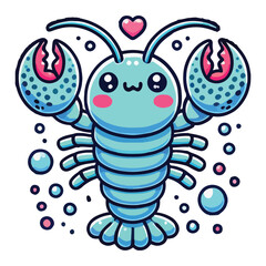 Cute prawn lobster sea creature, cartoon vector illustration. Icon, mascot, logo, animal style