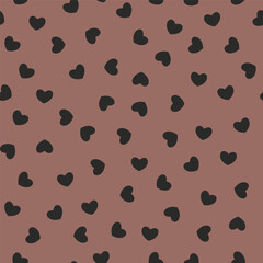 Groovy background with tiny hearts. Valentine day cheerful seamless pattern. Vector wallpaper with romantic vibes in mocha mousse color. Cute print for fabric, paper, clothes and accessories