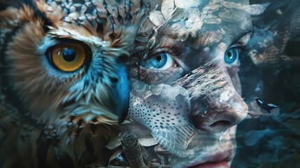 Merging Nature and Humanity with Owl and Human Portrait Artistry