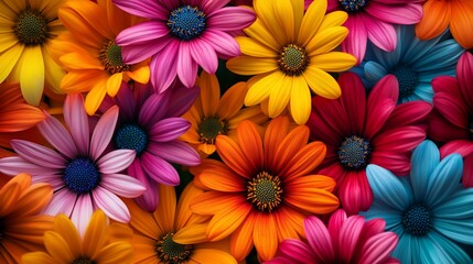 A vibrant arrangement of colorful flowers in various shades.