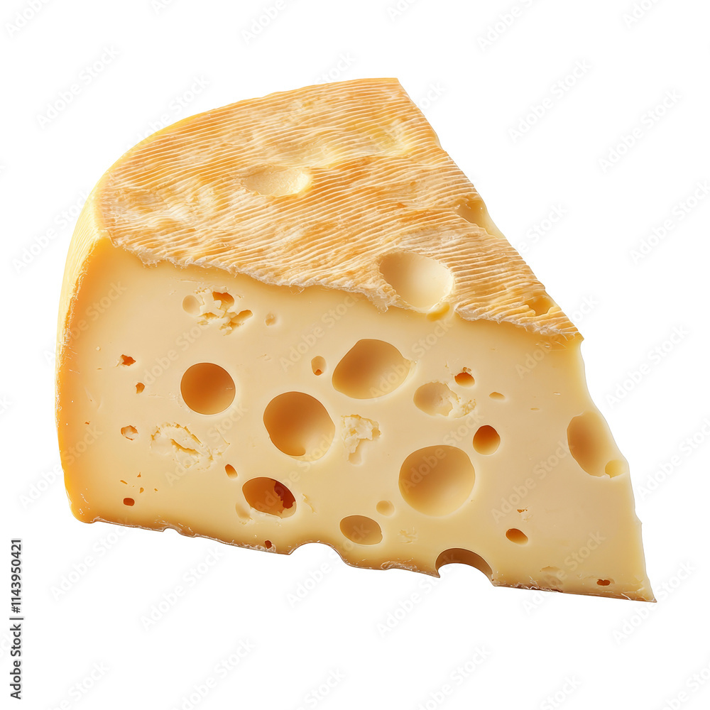 Aufkleber a close-up view of a wedge of cheese displaying its characteristic holes and a smooth texture agains