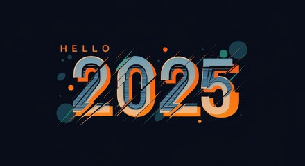 HELLO 2025, Happy New year 2025, post card, design, face book cover, Instagram, lettering.
