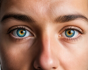 Fototapeta premium Close-up of a person's eyes with contrasting blue and hazel colors. Close-up of a person's eyes, highlighting the beautiful contrast between a captivating blue and hazel color.