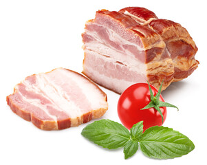 smoked sliced pork brisket isolated on white background. clipping path