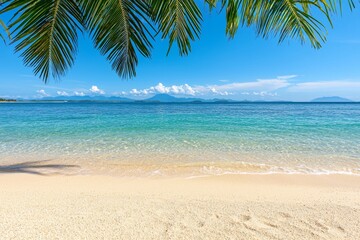 Tropical Beach Paradise  Idyllic Seascape with Palm Fronds