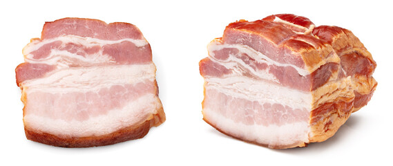smoked sliced pork brisket isolated on white background. clipping path