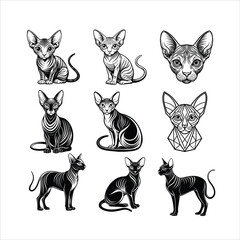 Fototapeta premium Sphynx Cat Silhouettes Vector Illustration,