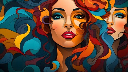 Vibrant colorful portrait of a woman digital art abstract style close-up view artistic expression