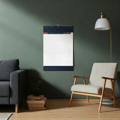 Wall calendar mockup in living room