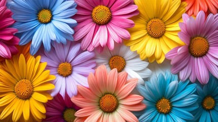 A vibrant arrangement of colorful flowers in various shades.
