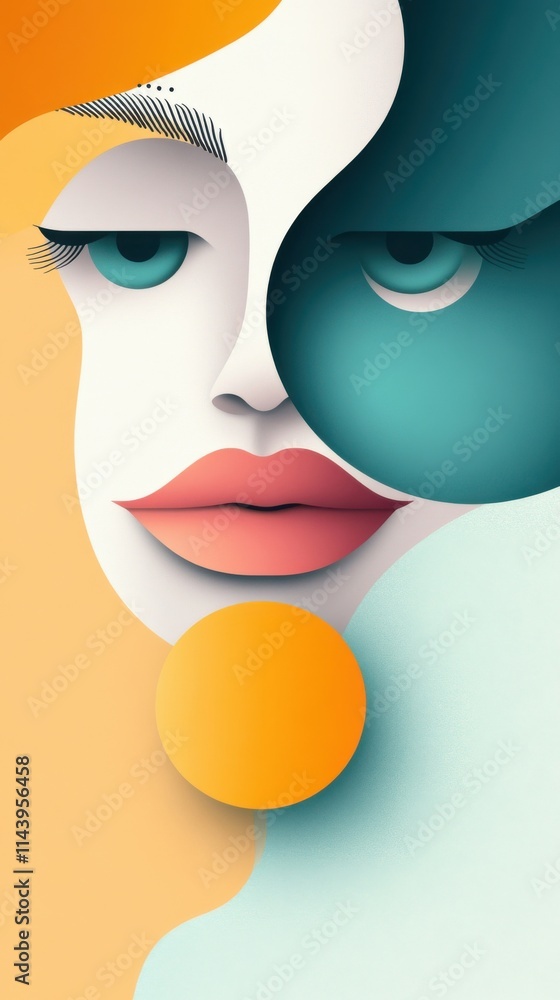 Poster abstract face illustration with colorful geometric shapes and modern design elements for creative pr