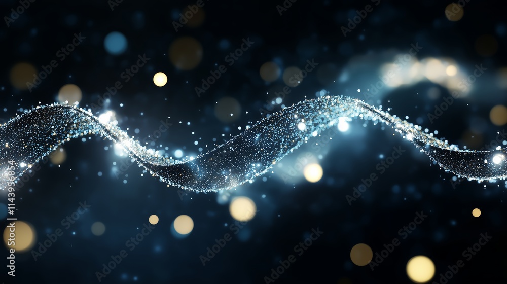 Poster sparkling wave with shimmering particles creates an enchanting atmosphere in a dark setting