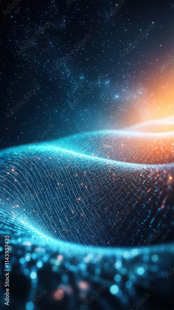 Aufkleber ethereal waves of light with cosmic background, illuminating digital particles and vibrant colors cr