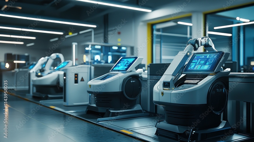 Poster advanced robotics in a modern industrial setting.