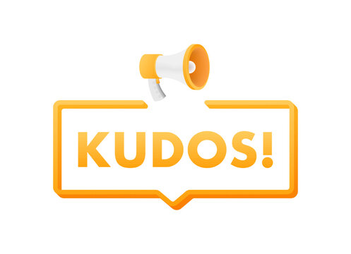 Megaphone announcing kudos in speech bubble with orange border