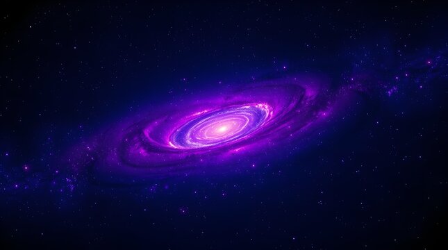 Vivid depiction of glowing purple nebula galactic formation illuminated by radiant centre in vast cosmos, universe space sky galaxy spiral solar - Powered by Adobe