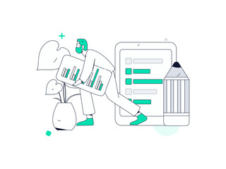 Flat vector illustration of business people operating work scene
