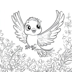 Obraz premium Simple Baby Bird Learning to Fly Coloring Page for Kids, 5 Years Old