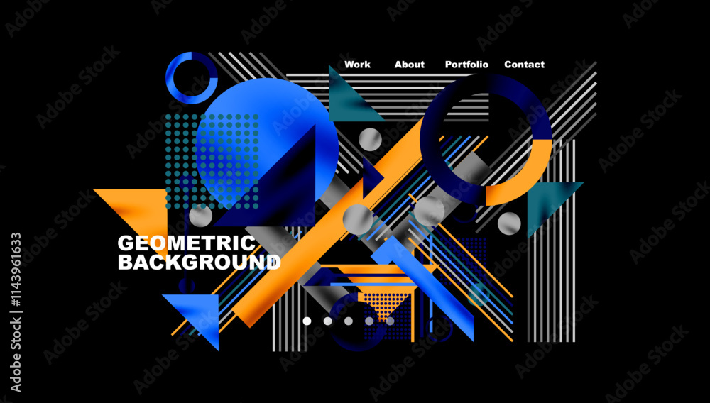 Poster circles, triangles, squares, rings and lines with shadow effect
