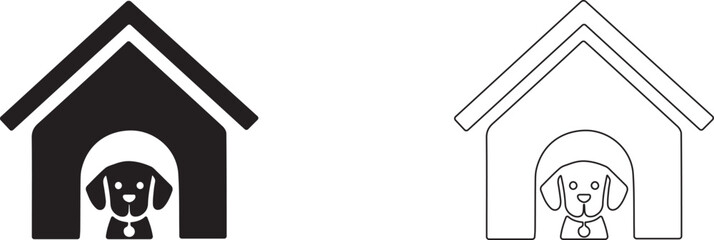 Dog in a kennel. Vector icon. Symbol of protection of territory and shelter of a domestic animal.