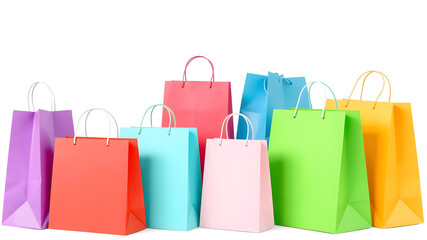 Colorful shopping bags vector illustration. Group of empty paper bags with different colors isolated in white for shopping design elements. Generative AI