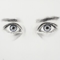 Detailed monochrome eye portrait on white background