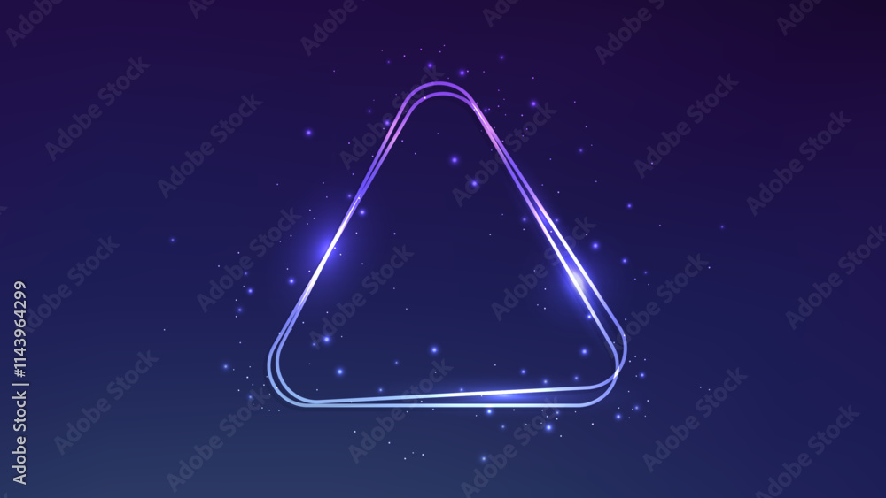 Poster neon rounded double triangle frame with shining effects