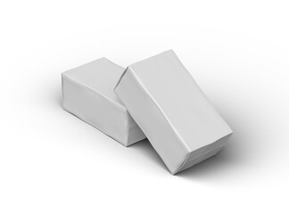 Rendered image of a white rectangular dented box on a light background