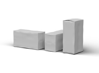 Rendered image of a white rectangular dented box on a light background