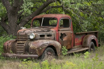 Old Truck. Vintage Pickup Car for Farmer with Weather-Beaten Look
