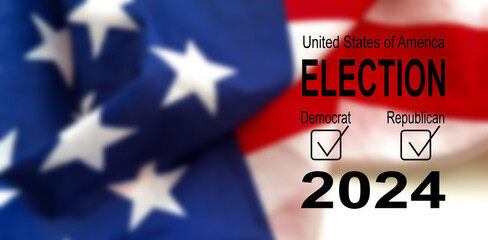 Text Election Day Your Vote is Your Voice with USA Flag on background of sunset. I voted. Voting in America.