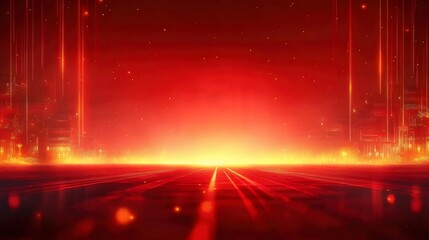 Red glowing futuristic landscape with bright lights and energy.