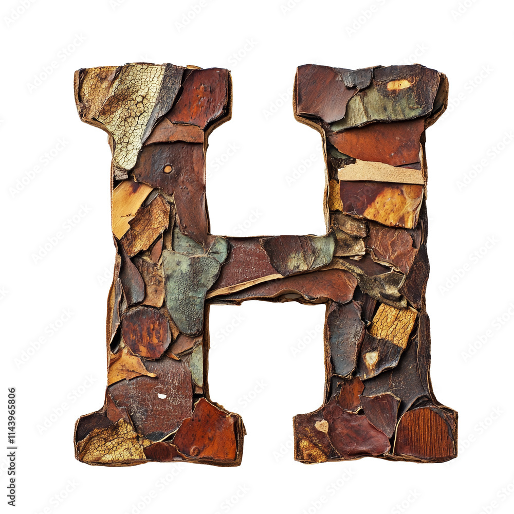 Aufkleber artistic letter h crafted from textured materials displayed on a transparent background showcasing c