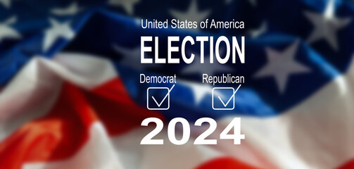 Presidential Election 2024 Written over Waving American Flag