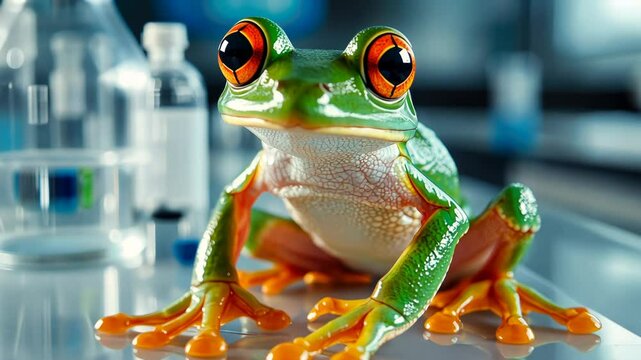 Frog in the laboratory. Generated by ai. animal.