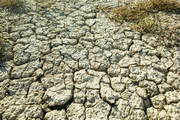 Dry cracked earth texture, cracks in the ground due to hot dry summers. Ecological problems. Climate warming. Dry land in summer, global natural crisis. Ground drought fertile soil dried up and cracke