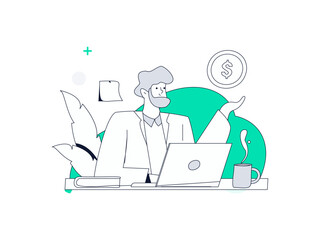 Flat vector illustration of business people operating work scene
