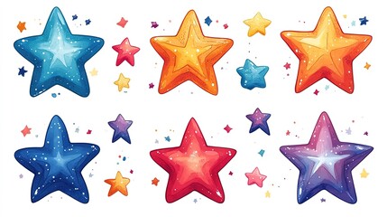 Stars on white background. Children's drawing of stars in icon style. Christmas and New Year