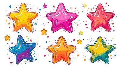 Stars on white background. Children's drawing of stars in icon style. Christmas and New Year